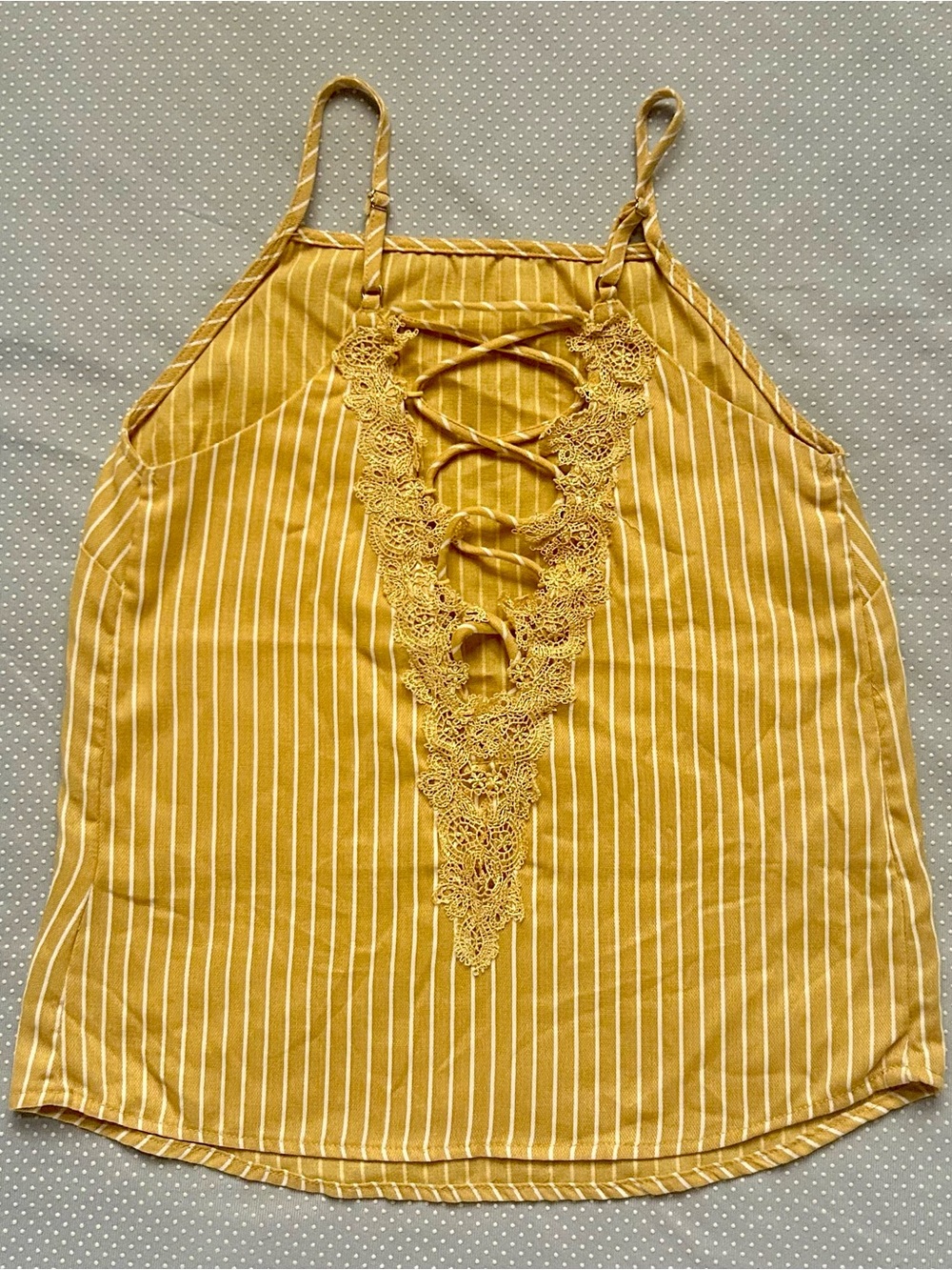 Harper Heritage Mustard Yellow Women’s Striped Lace-Up Cami Top